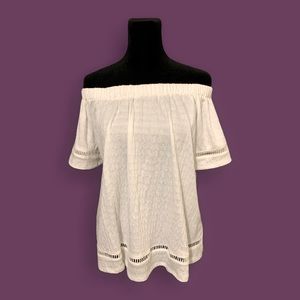 NEW W/ TAG! White Gauze Off-Shoulder Peasant Top Bohemian Short Sleeve L…